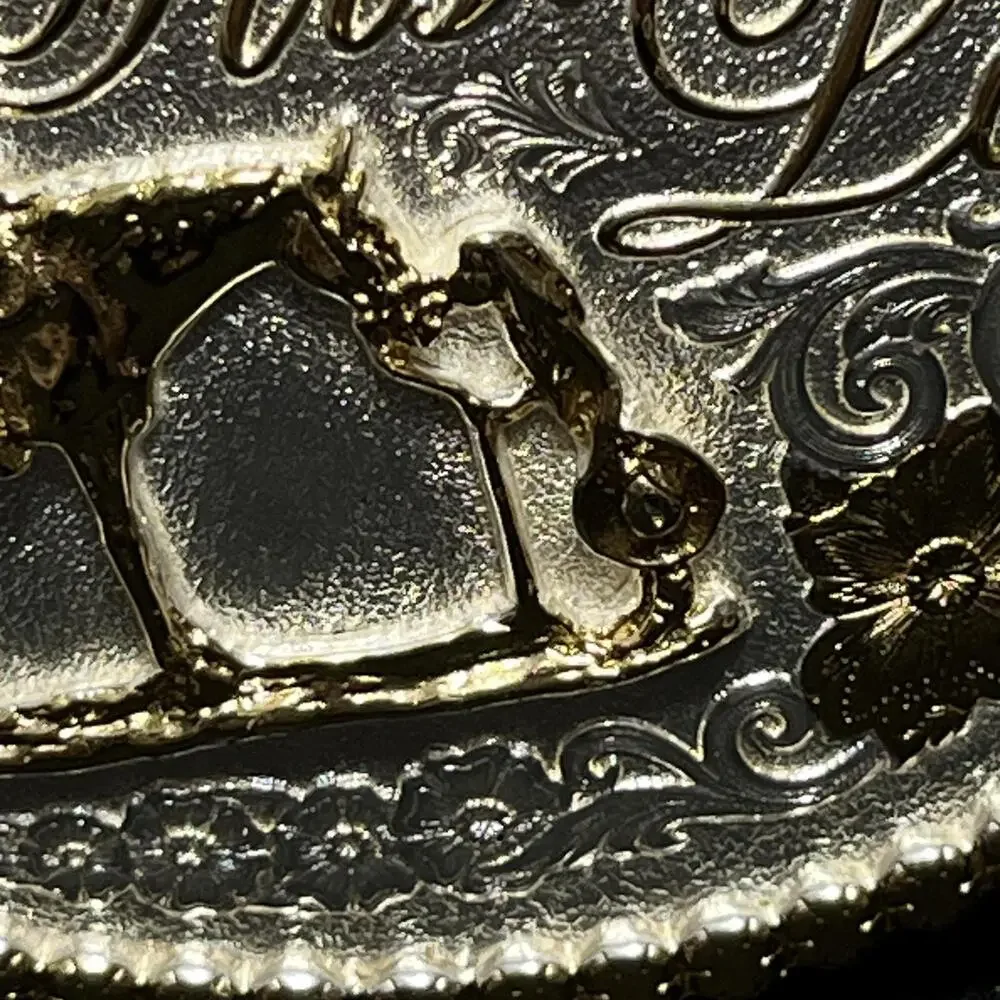 Montana Silversmiths Belt 34 Brown Tooled Western First Love Horse Rodeo Buckle